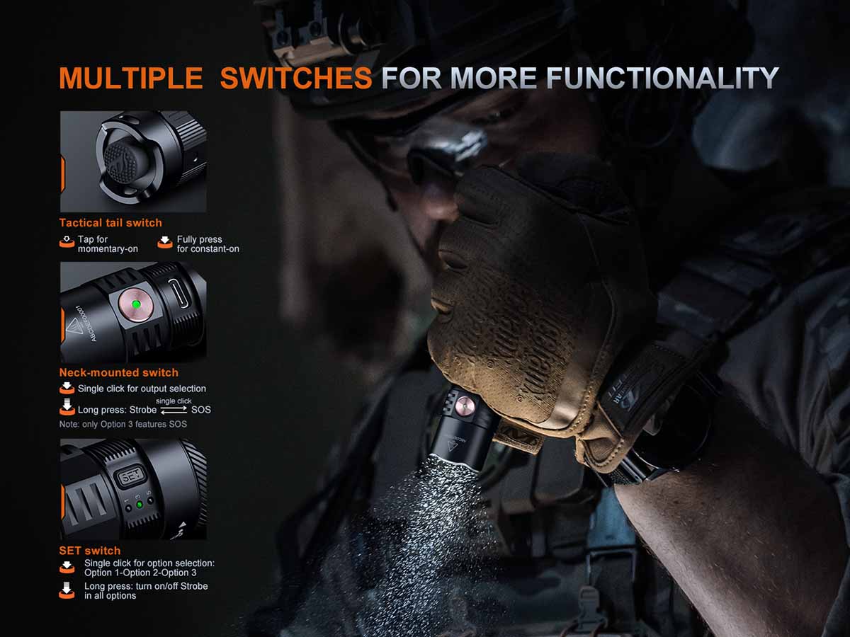 fenix pd35r ace flashlight switches
