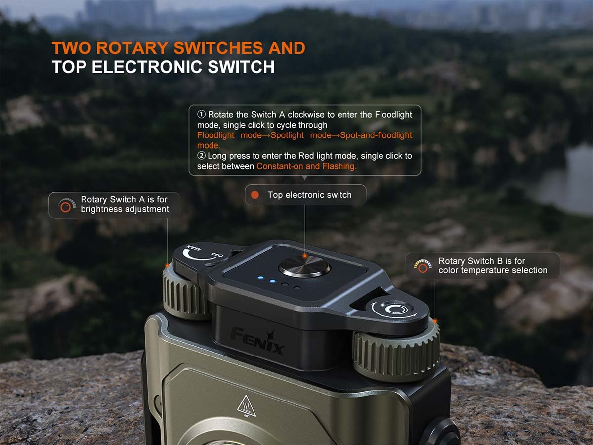 fenix cl27r rechargeable lantern rotary switches