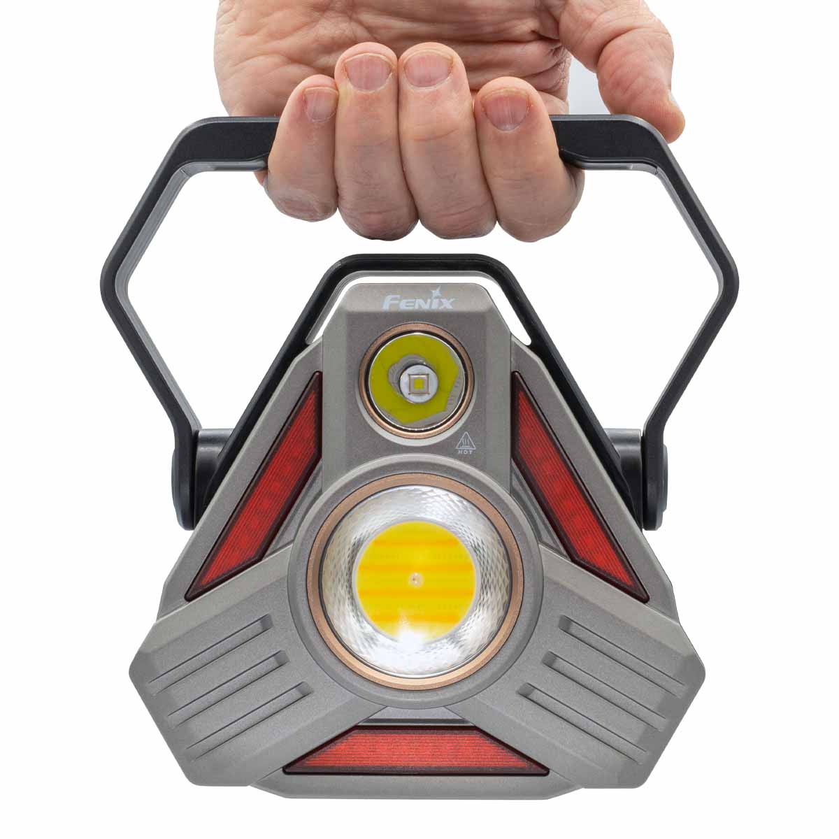 Fenix CP50R professional work lantern handheld showing its size on a white background