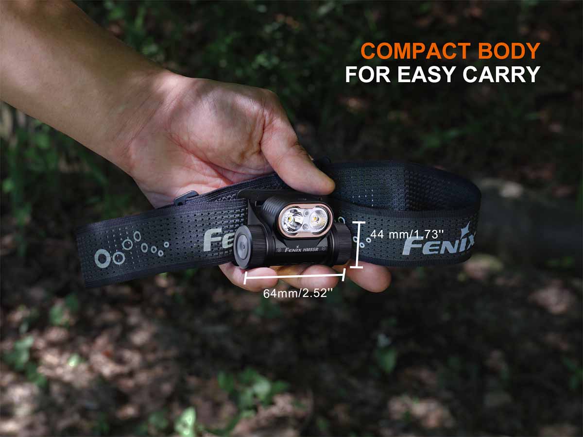  fenix hm55r rechargeable headlamp compact body