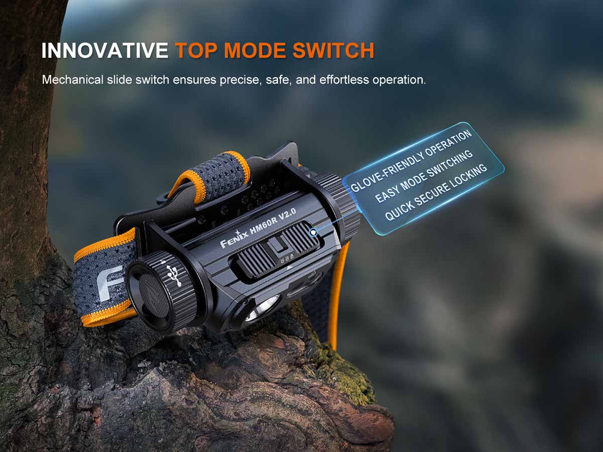 fenix hm60r v2.0 rechargeable headlamp innovative top mode switch