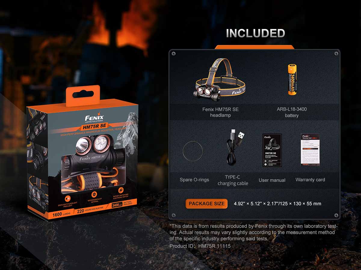 fenix hm75r se rechargeable headlamp no extender included package