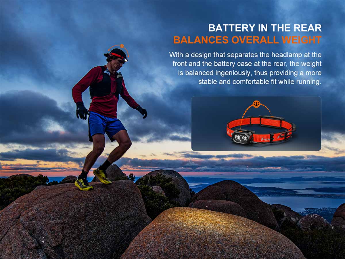 Fenix HP12R-T rechargeable headlamp balanced battery