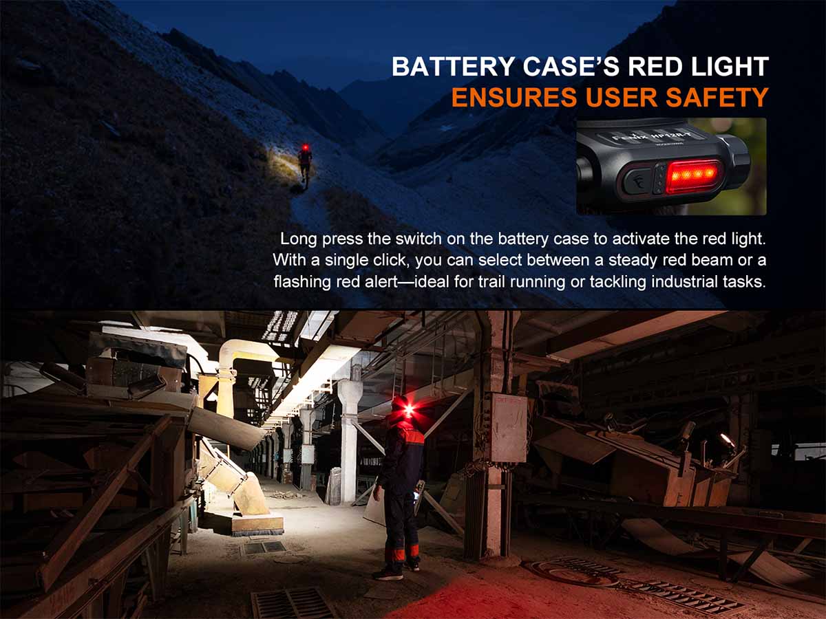 Fenix HP12R-T rechargeable headlamp battery red light