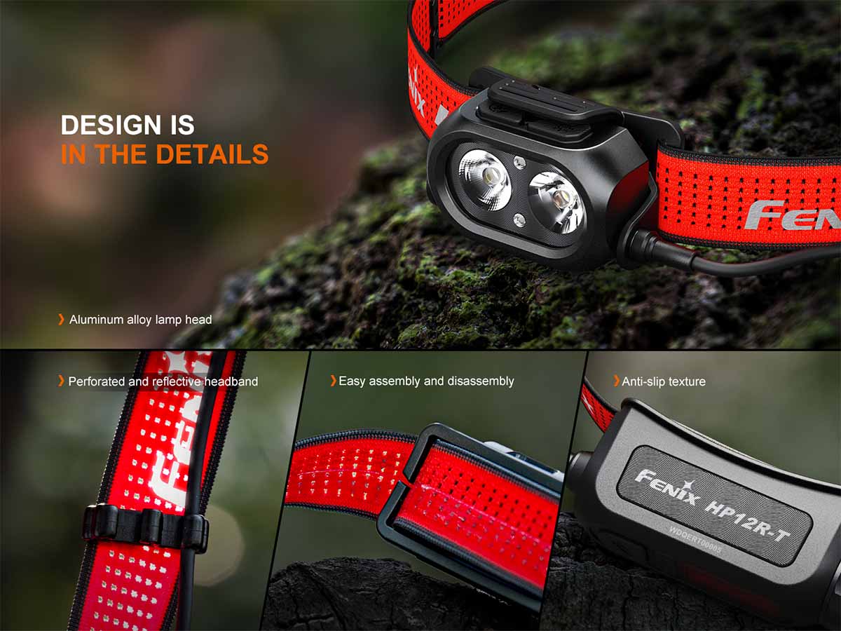 design details Fenix HP12R-T rechargeable headlamp