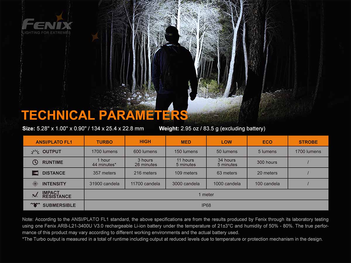 fenix pd35v3 flashlight ansi spec chart
