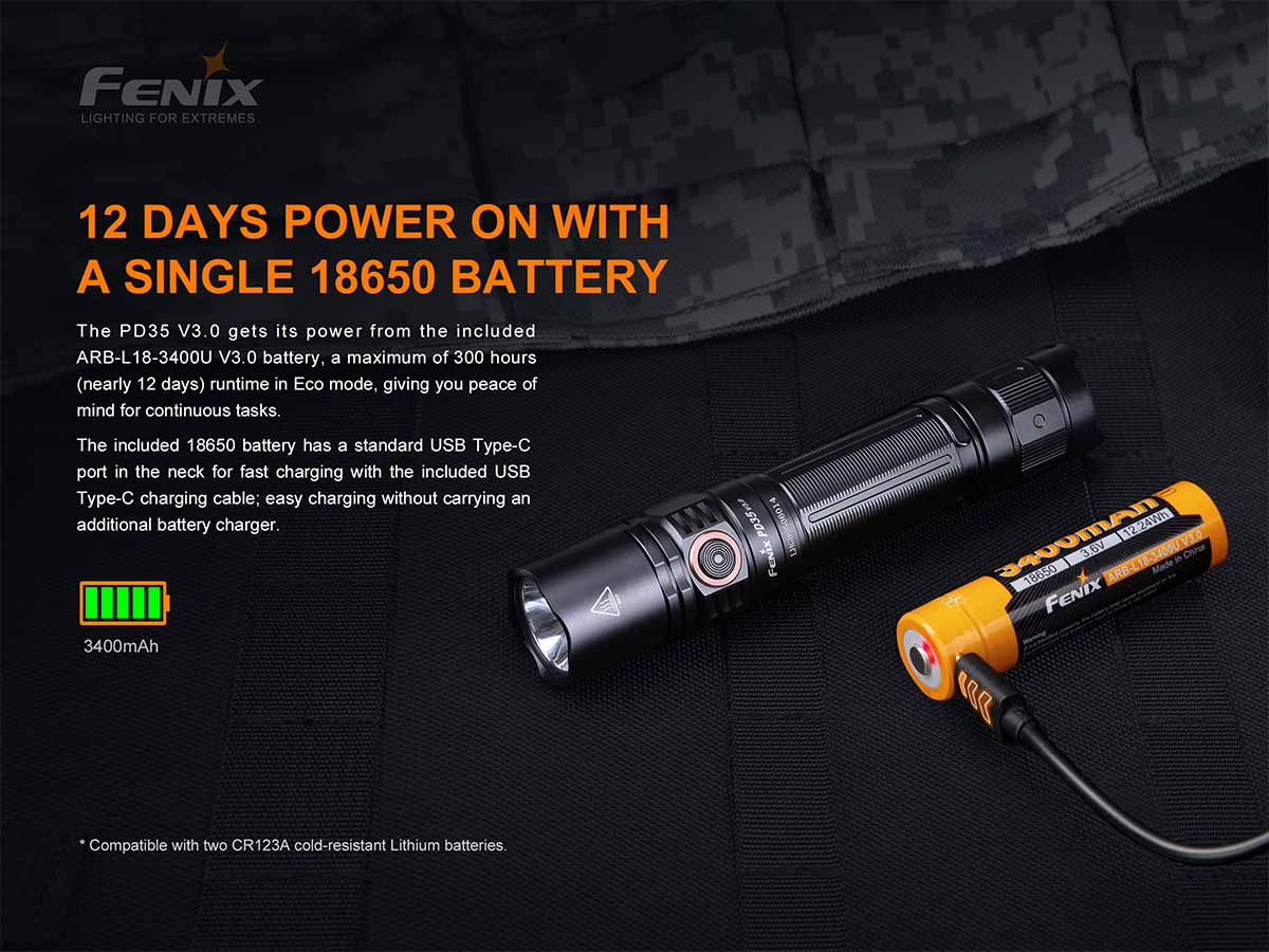 fenix flashlight charging the battery Fenix PD35 V3.0 Flashlight Black (1700 lumens)