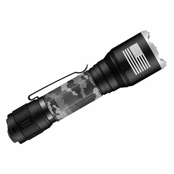 Fenix TK17 flashlight engraving with digital camo and reversed flag