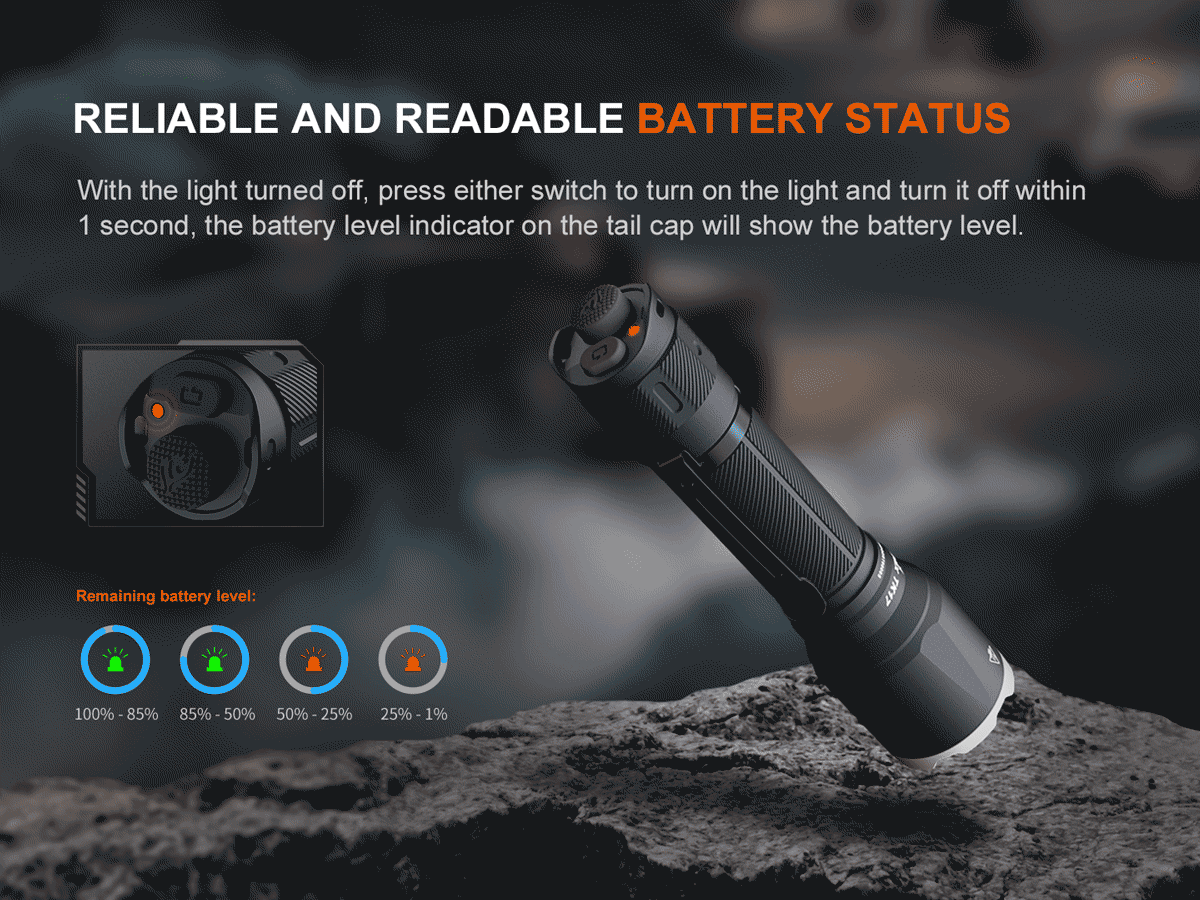 battery level indicator fenix tk17 tactical flashlight