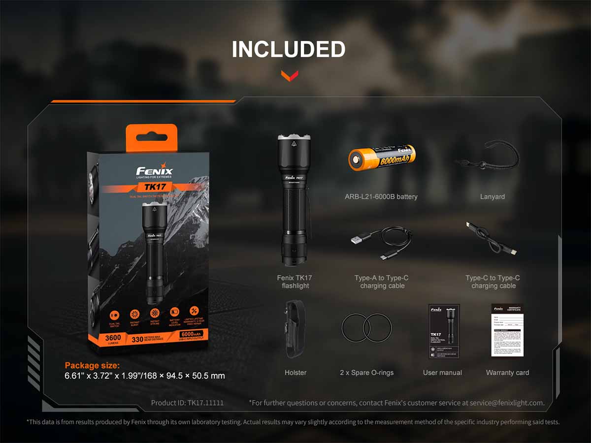 included packaging fenix tk17 tactical flashlight
