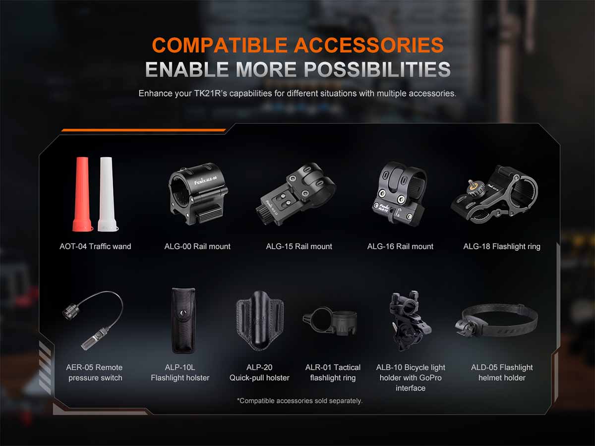 available accessories fenix tk21r tactical flashlight