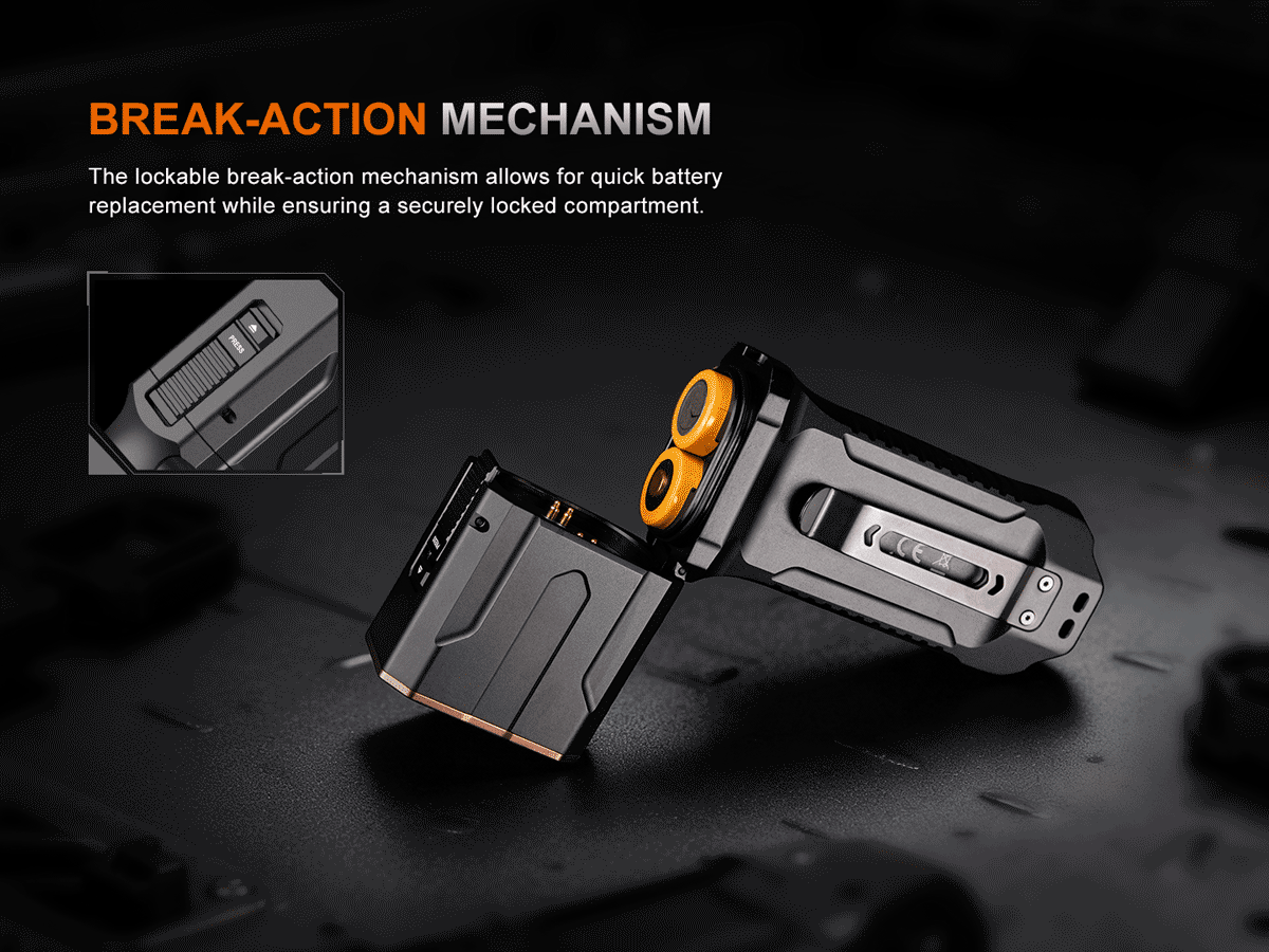Fenix TK28R Tactical Flashlight Break-action mechanism