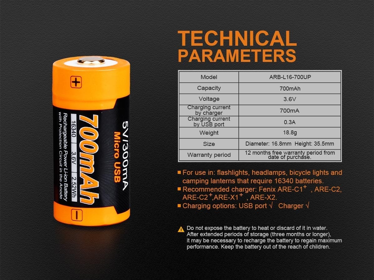 ARB-L16-700UP USB Rechargeable Battery Specifcations