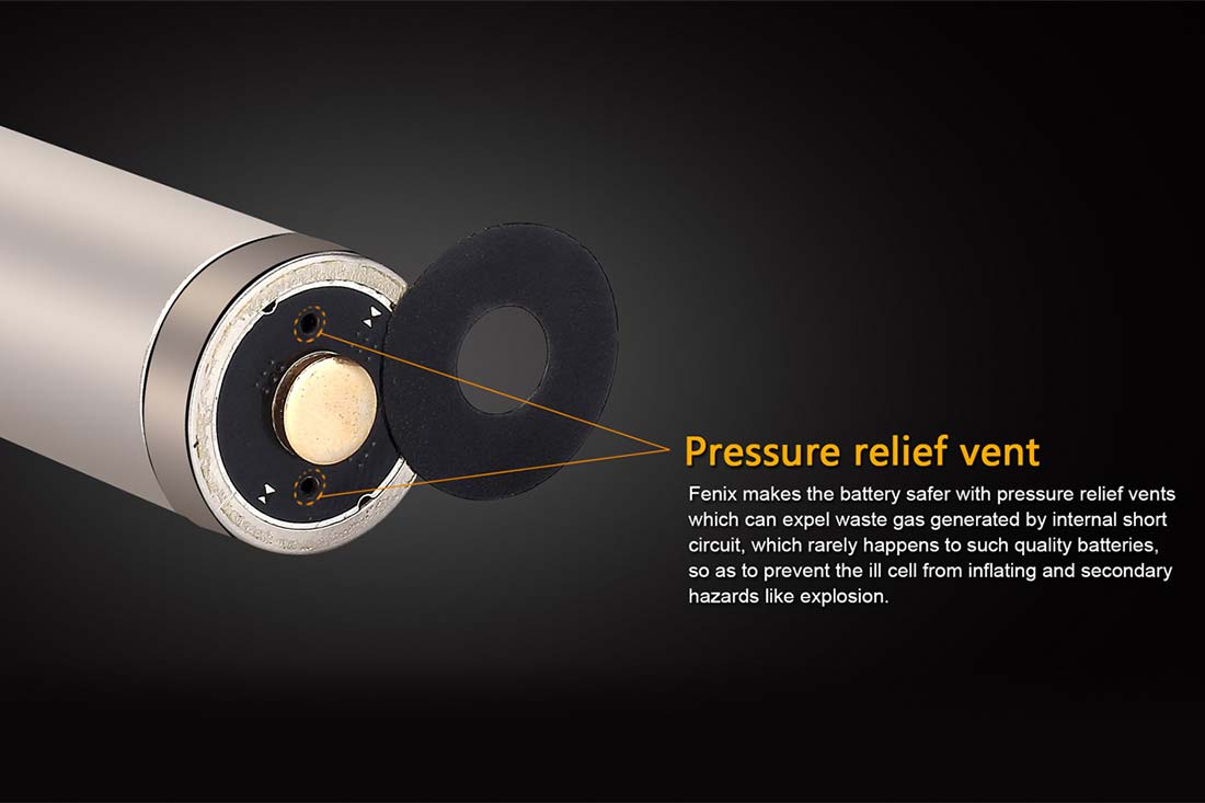 fenix arb-l18-2900 18650 rechargeable battery pressure relief vent