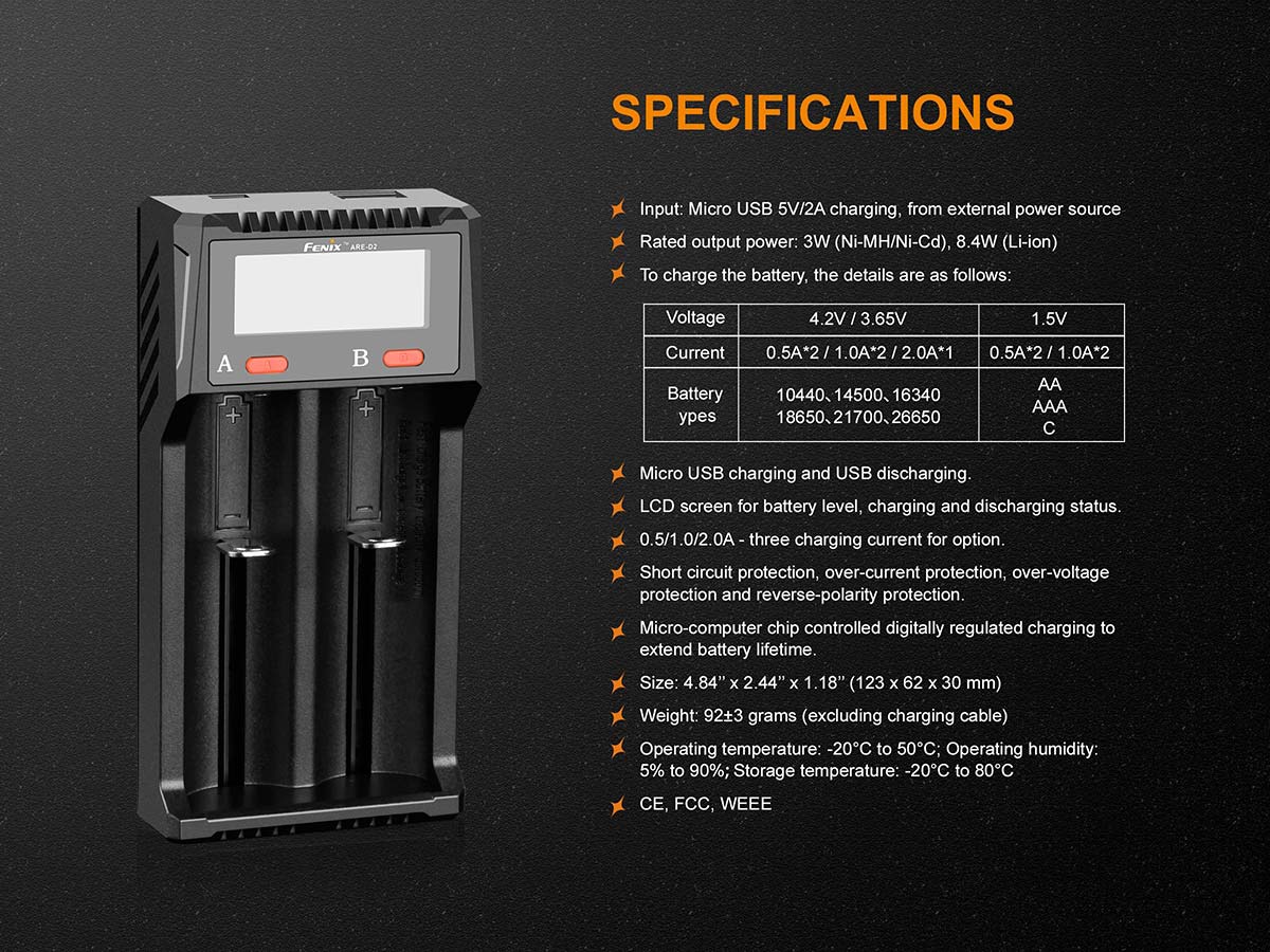 ARE-D2 Battery Charger specifications