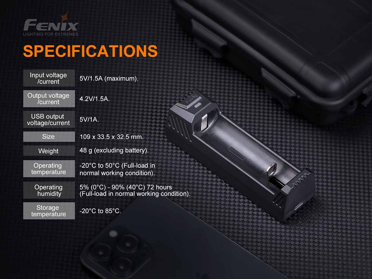fenix are-x1 v2 battery charger specs