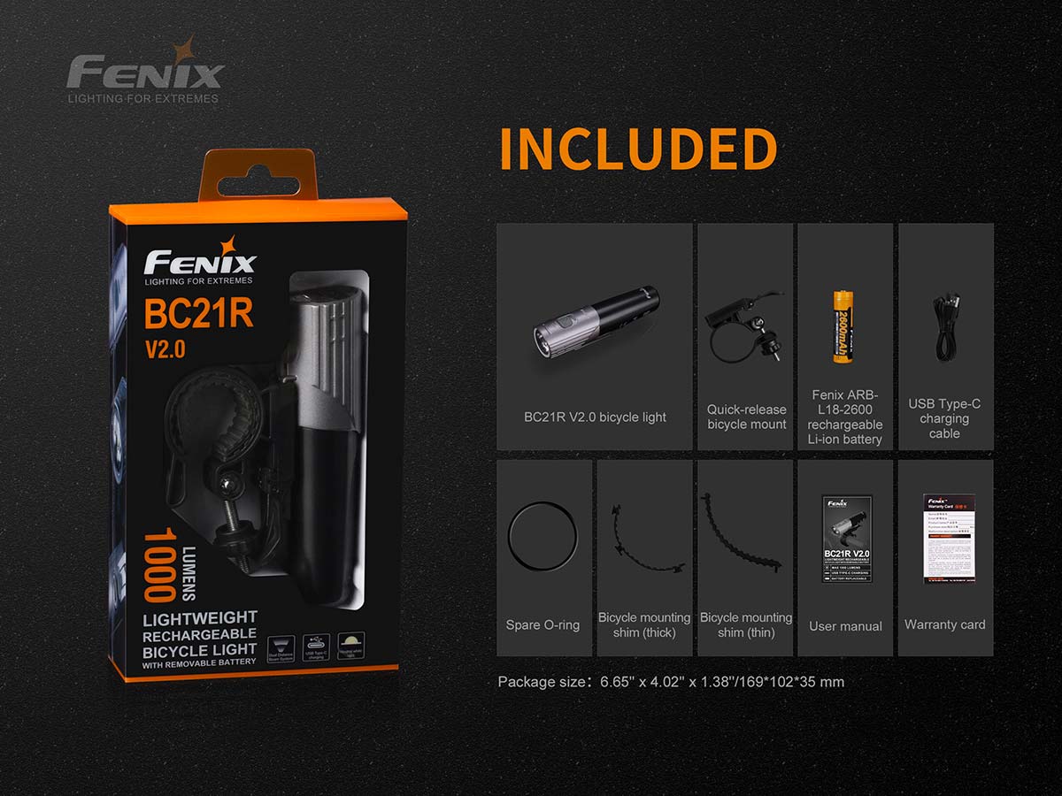 fenix bc21r v2 bike light included box