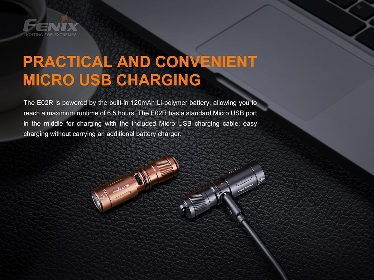 fenix e02r rechargeable edc flashlight usb rechargeable