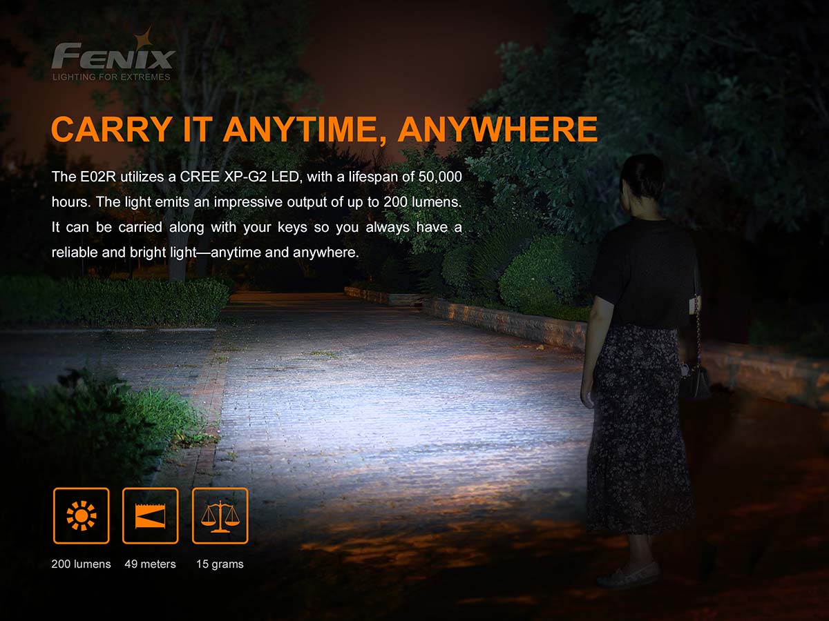 fenix e02r rechargeable edc flashlight
