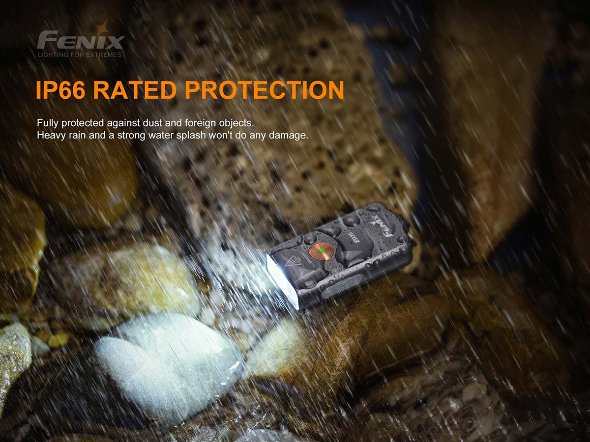 Fenix E03R keychain flashlight rain resistant