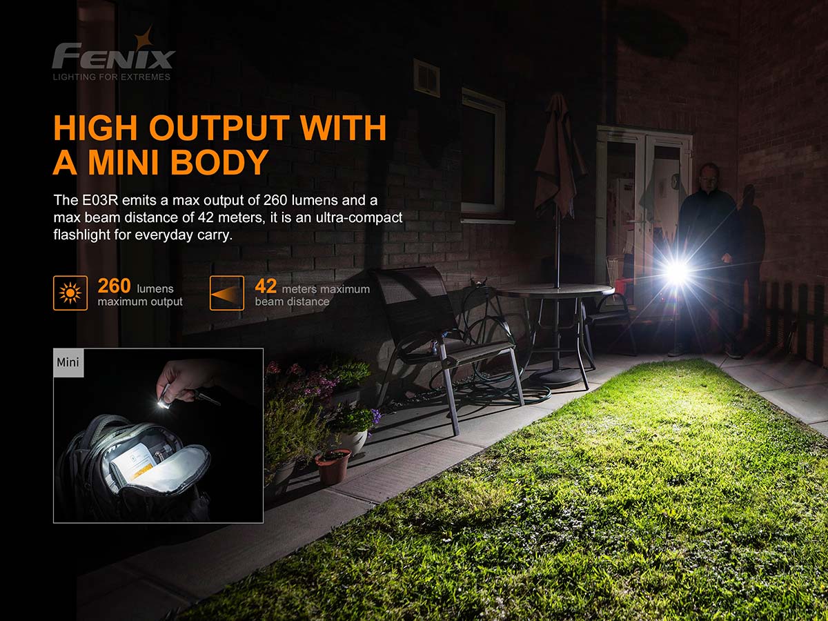 Fenix E03R keychain flashlight lumens