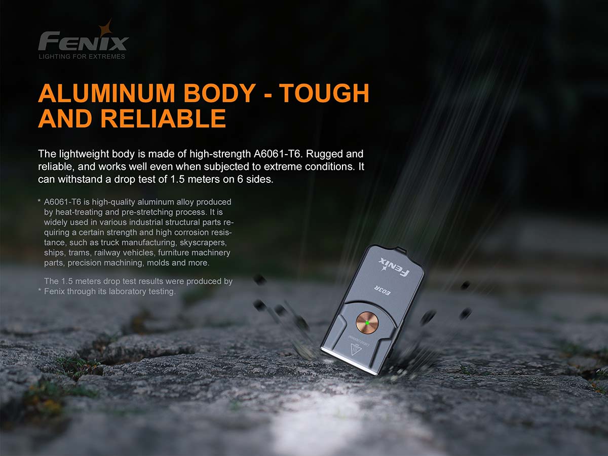 Fenix E03R keychain flashlight impact resistant