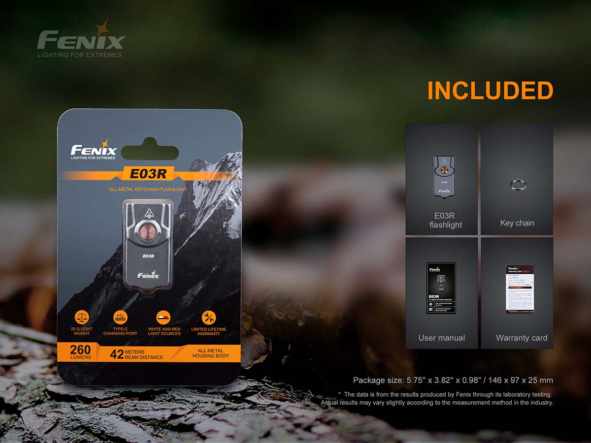 fenix e03r v2.0 keychain flashlight rechargeable Fenix E03R Keychain Flashlight - 260 lumens