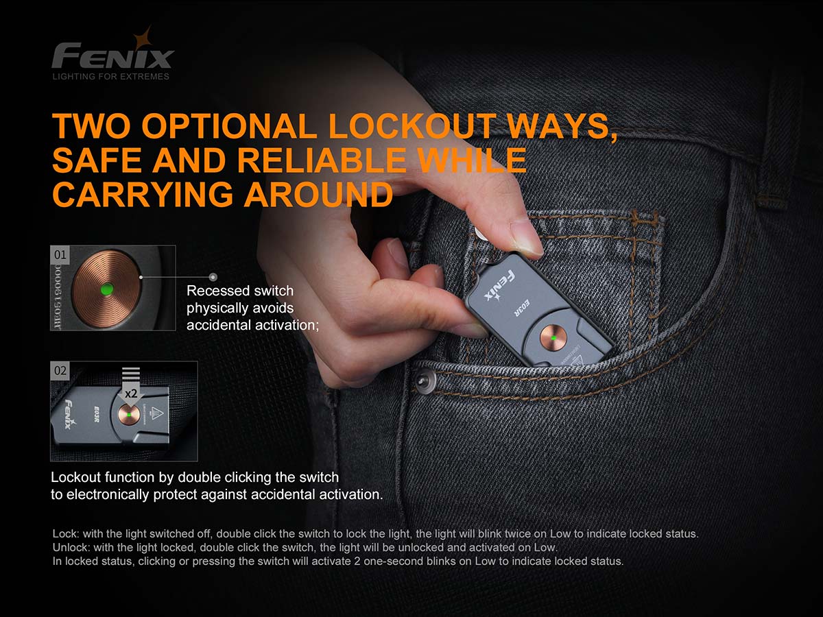Fenix E03R keychain flashlight lockout
