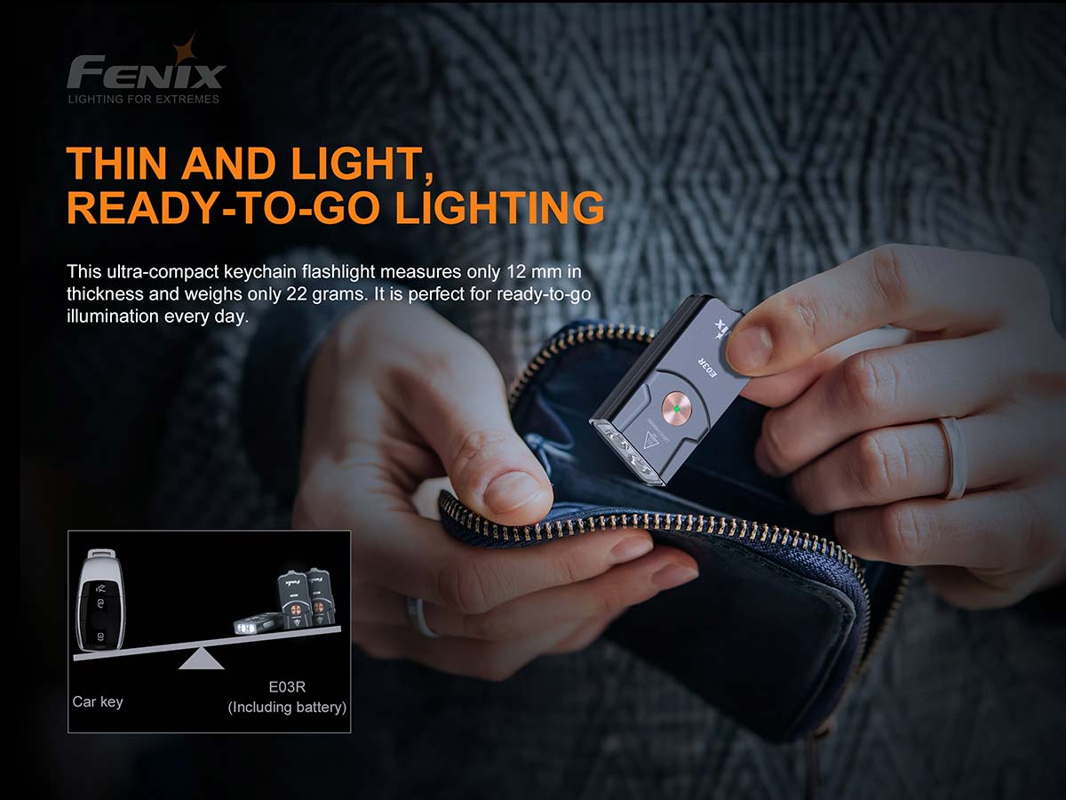 Fenix E03R keychain flashlight size