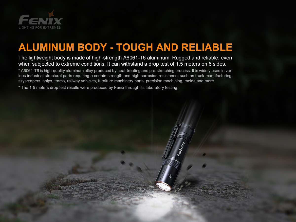 fenix E12 v2 AA flashlight impact resistant