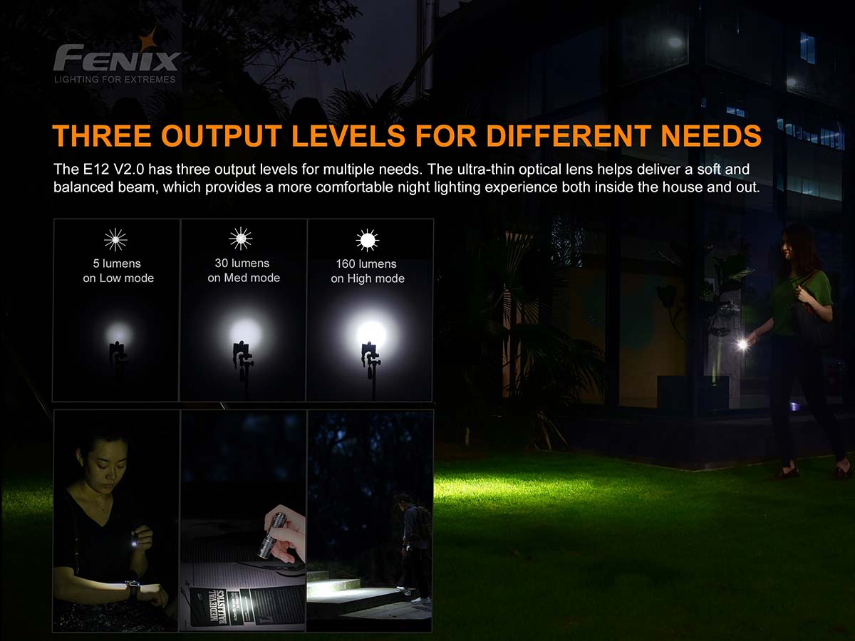 fenix E12 v2 AA flashlight modes