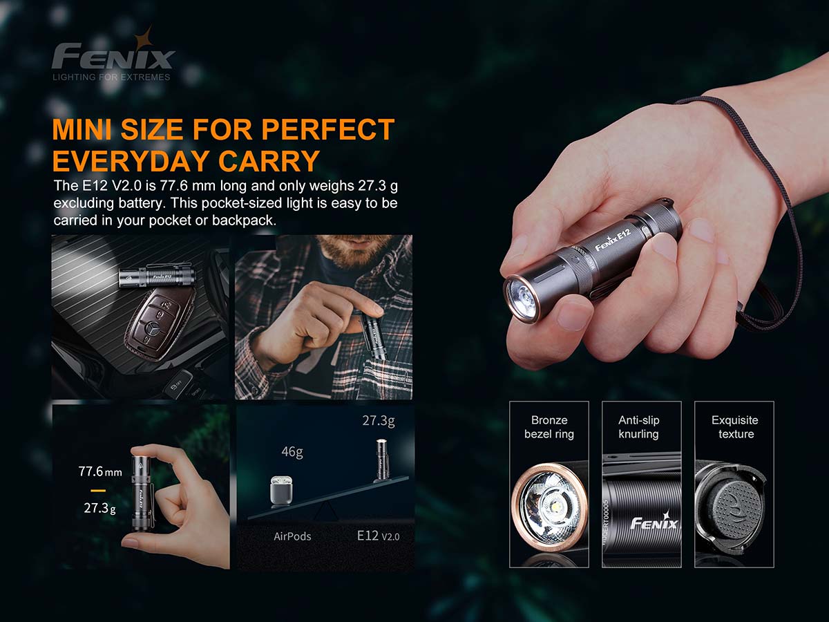 fenix E12 v2 AA flashlight compact size
