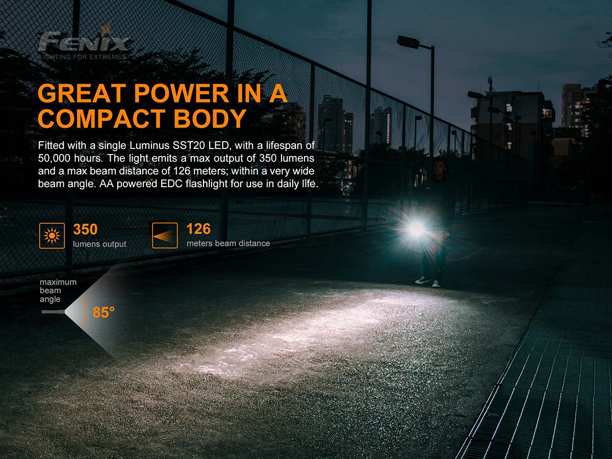 fenix e20 aa flashlight beam