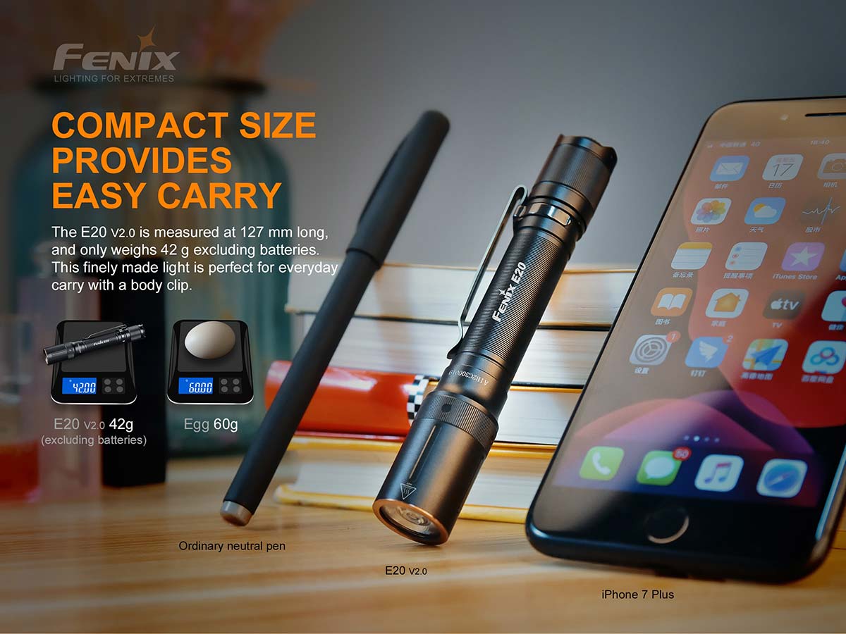 fenix e20 aa flashlight size