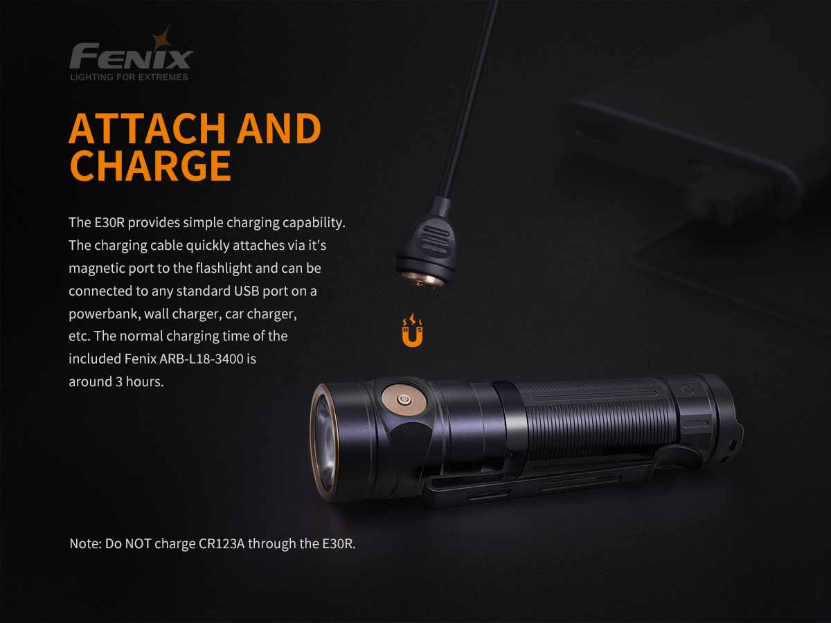 fenix e30r flashlight Fenix E30R Rechargeable Flashlight - 1600 lumens