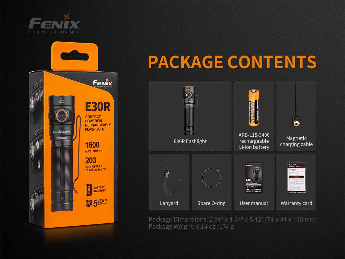 fenix flashlight e30r Fenix E30R Rechargeable Flashlight - 1600 lumens