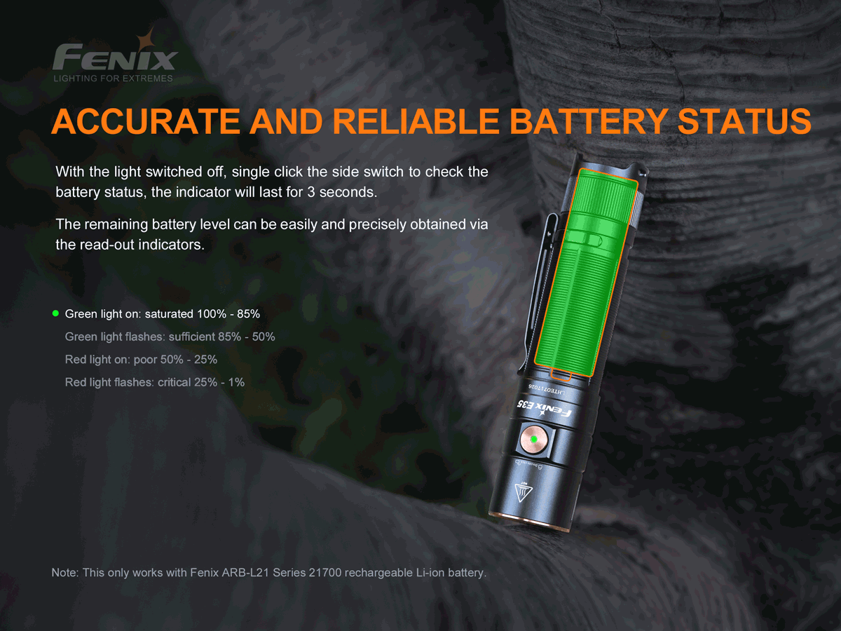 E35 V3.0 flashlight Battery level