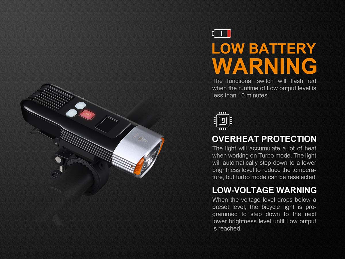 fenix bc35r bike light rechargeable battery level indicator