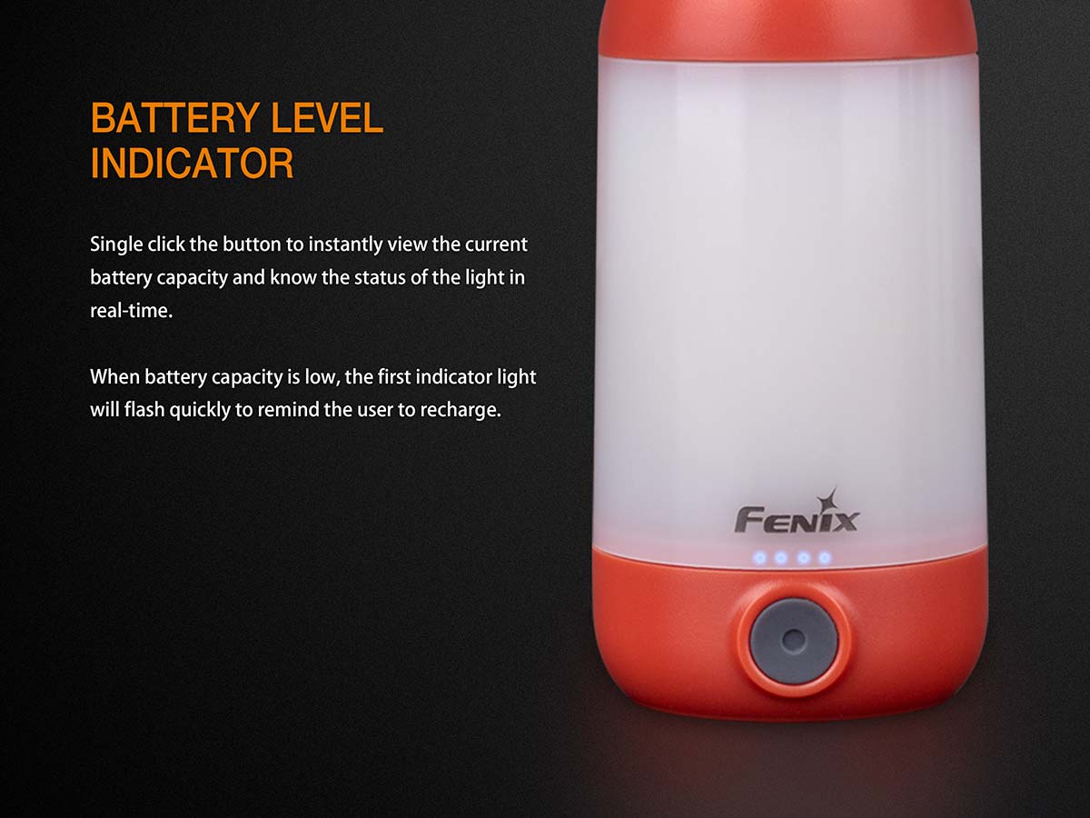 fenix cl26r rechargeable lantern battery level