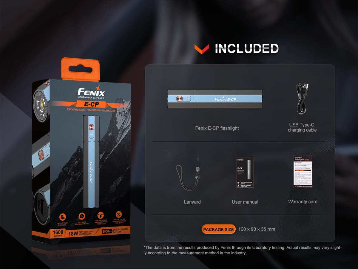 fenix e-cp rechargeable power bank flashlight package included