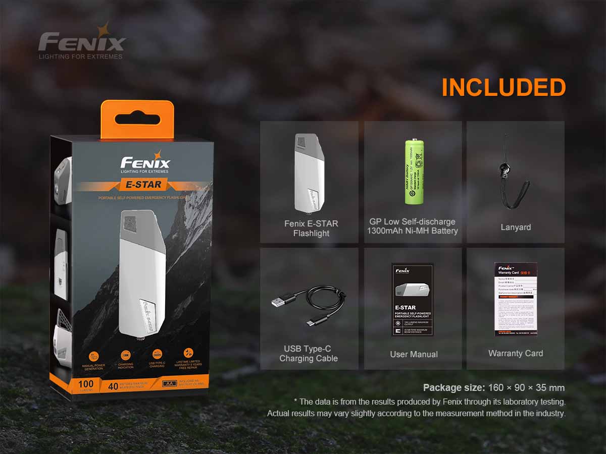 fenix e-star emergency flashlight included