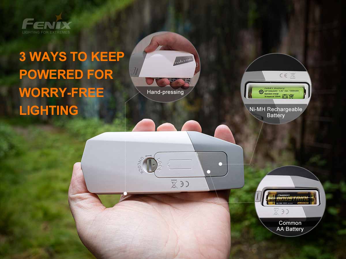 fenix e-star emergency flashlight rechargeable battery