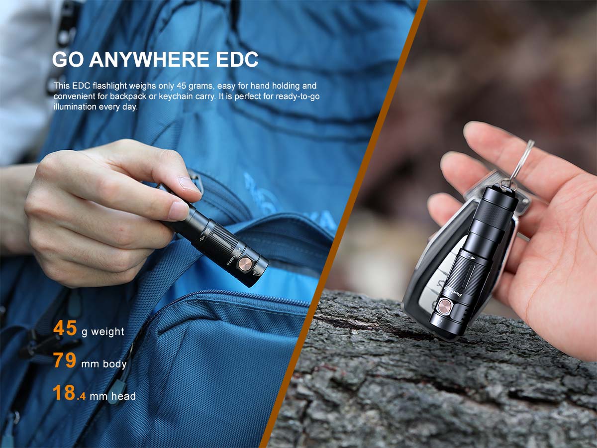 fenix e09r rechargeable edc flashlight size