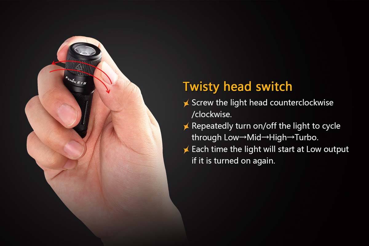 fenix e15 led flashlight twist switch