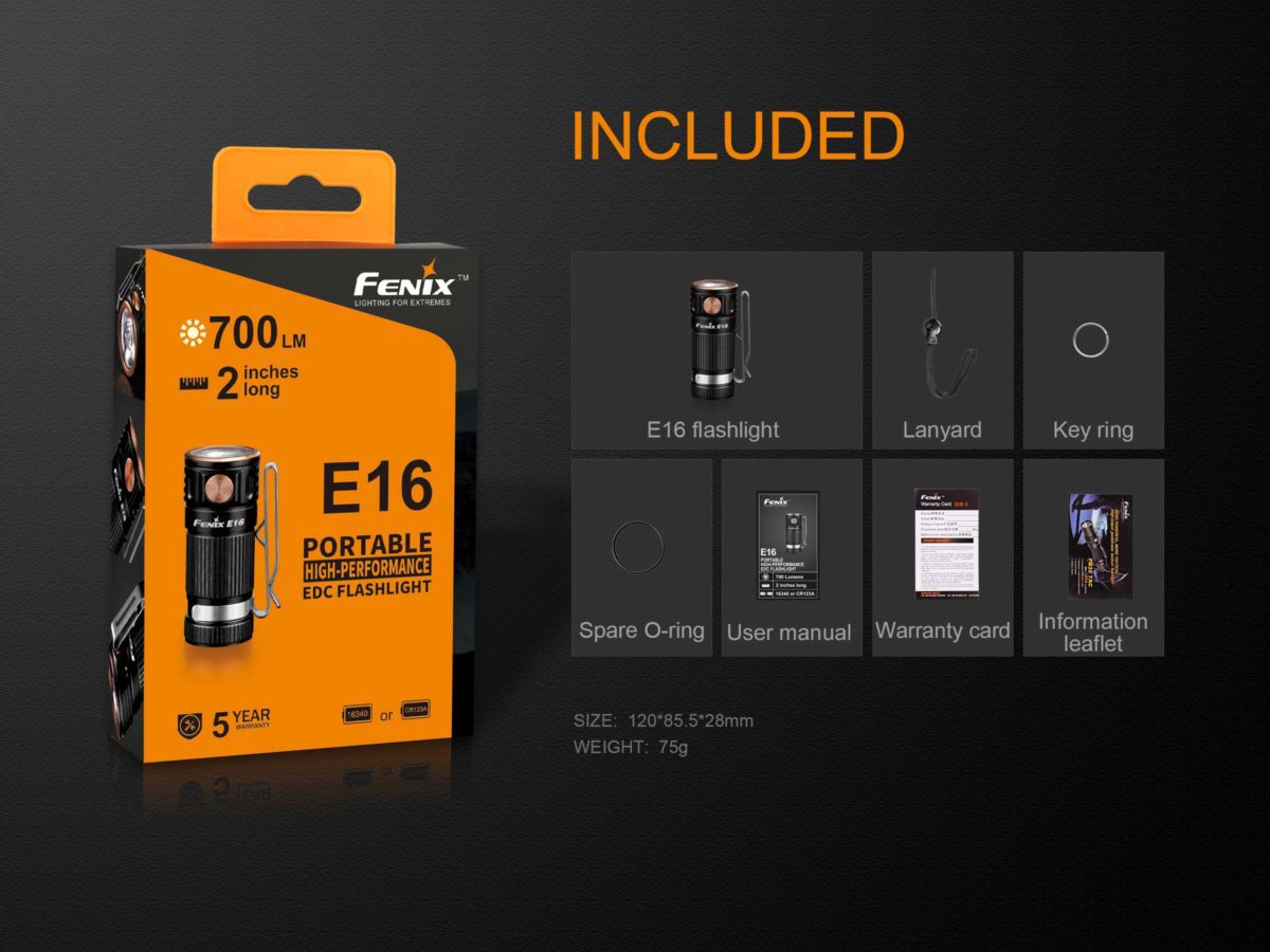 fenix e16 compact flashlight included