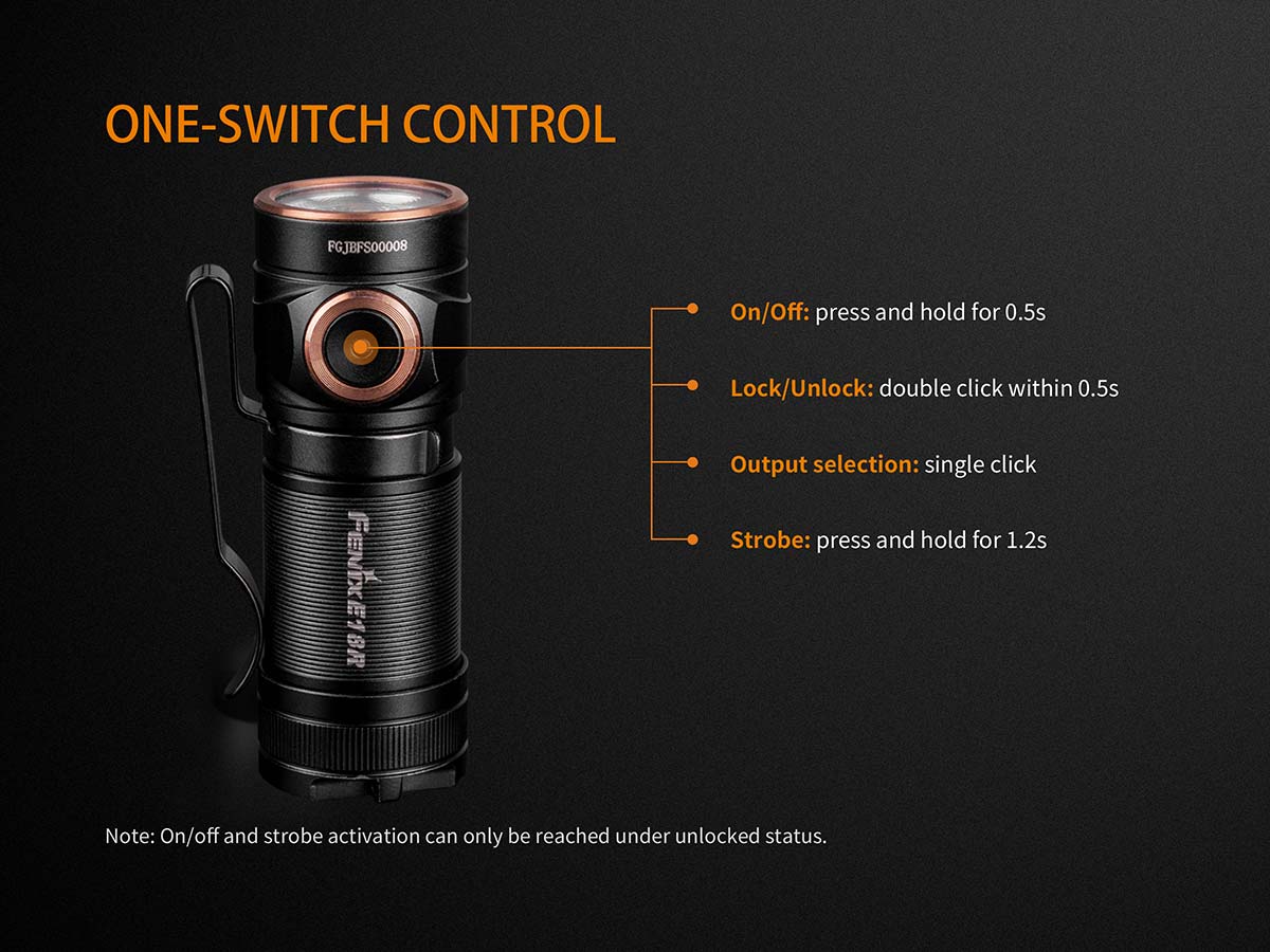 fenix e18r edc rechargeable flashlight switch