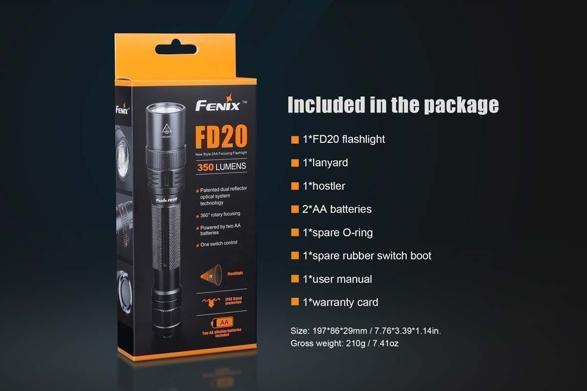 fenix fd20 foucs flashlight package included