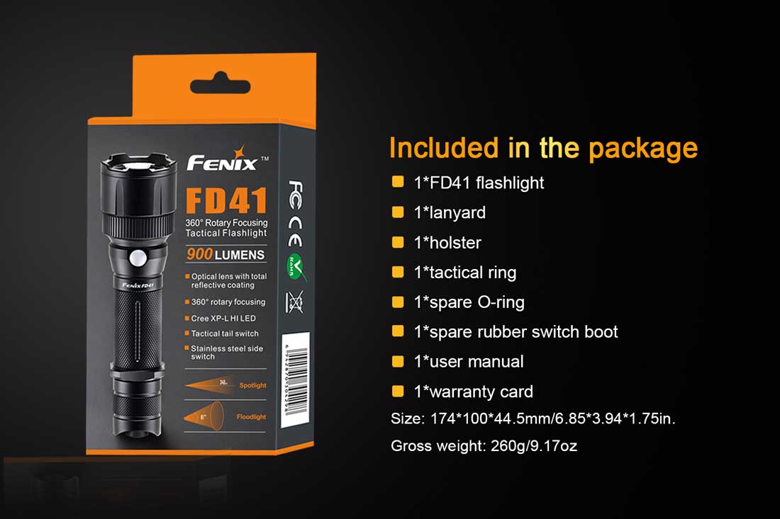 fenix fd41 flashlight included package