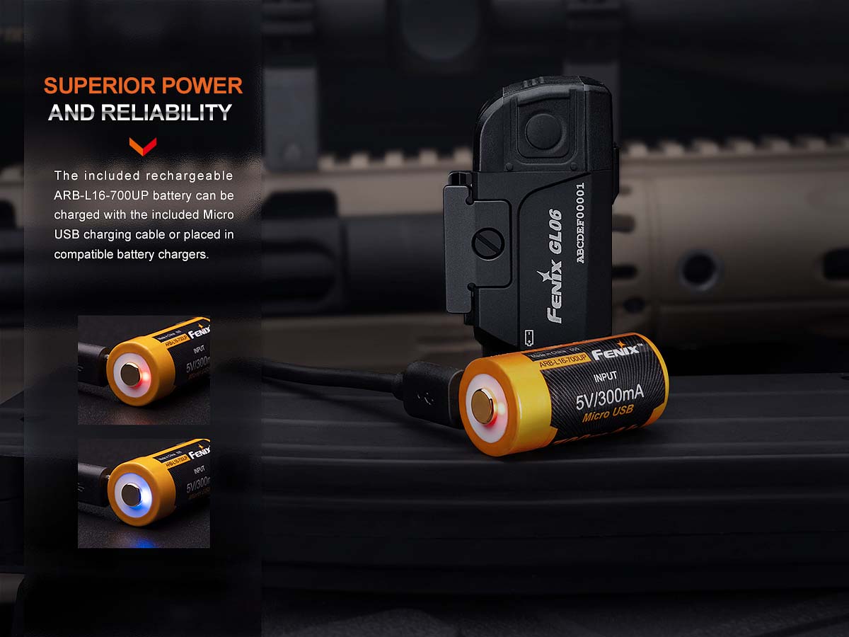 fenix gl06 compact weapon light rechargeable battery