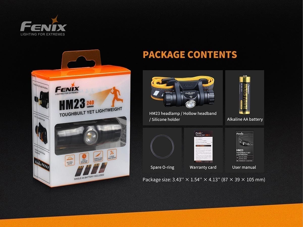 fenix hm23 headlamp included package